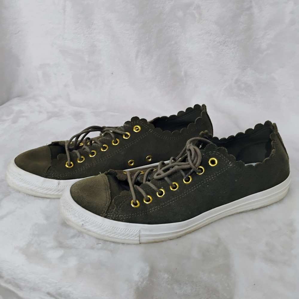 Converse Chuck Taylor All Star Frilly Thrills Olive Green Suede Scallop Sneakers